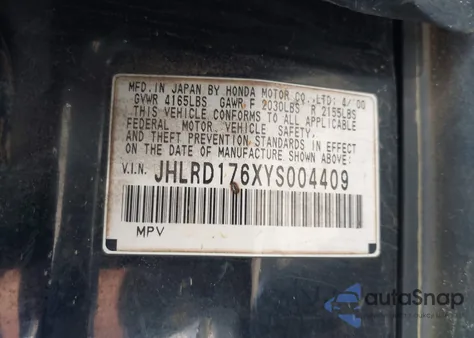 2000 Honda Cr-V Ex из США, поврежденный, VIN JHLRD176XYS004409